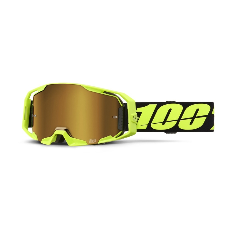 Motokrosové okuliare 100% ARmatic Neon Yellow so zlatým true plexisklom