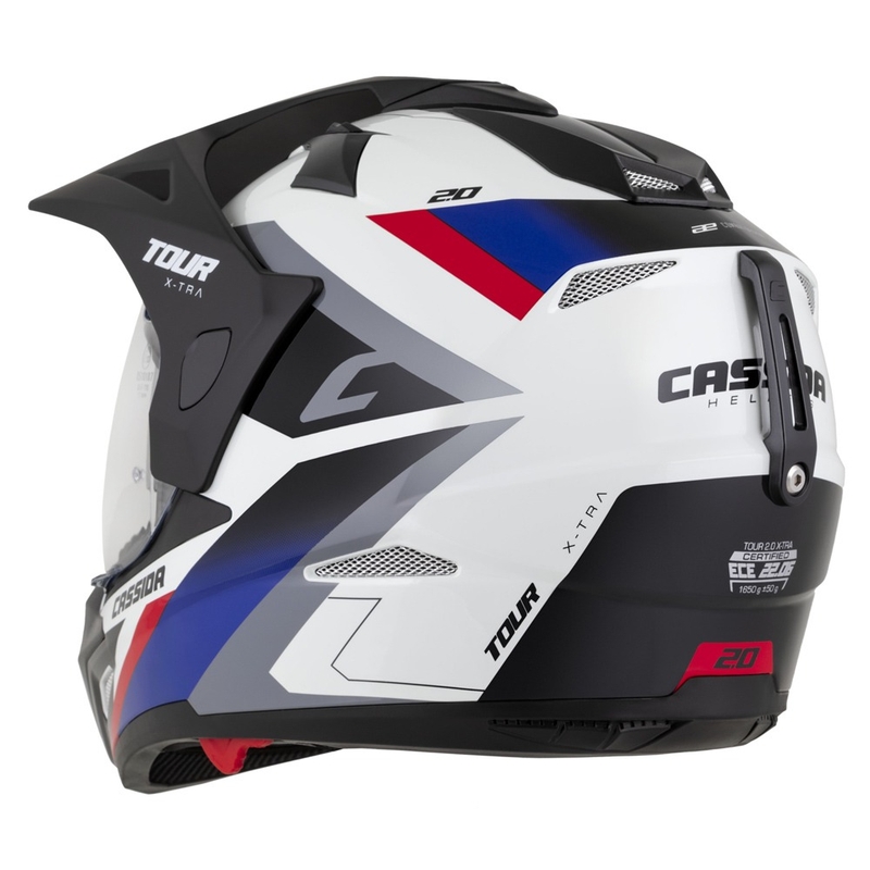 Enduro prilba Cassida Tour 2.0 X-tra bielo-modro-červeno-čierna s čiernym matným šiltom