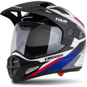 Enduro prilba Cassida Tour 2.0 X-tra bielo-modro-červeno-čierna s čiernym matným šiltom