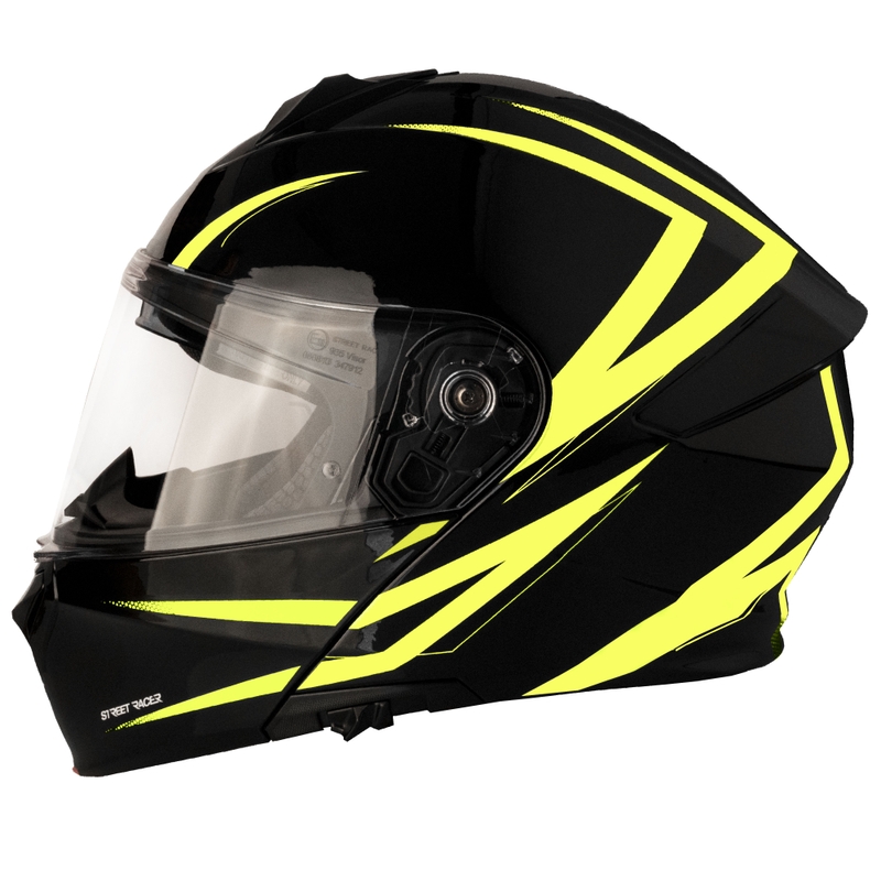 Vyklápacia helma na motorku Street Racer Fury čierno-fluo žltá