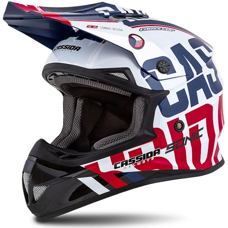 Motokrosová prilba Cassida Cross Cup Sonic červeno-modro-biela