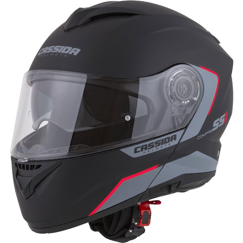 Odklápacia prilba na motocykel Cassida Compress 2.0 Refraction čierno-šedo-červená