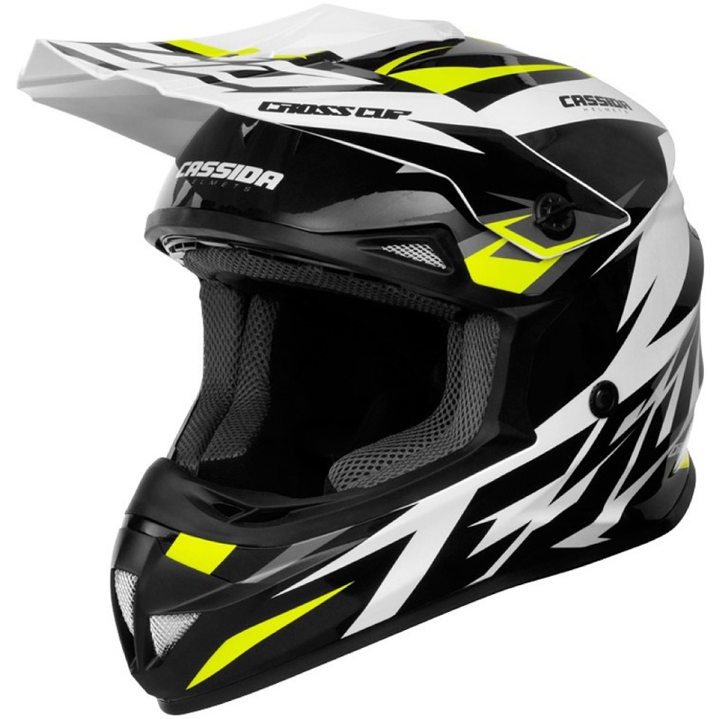 Motokrosová prilba Cassida Cross Cup Two čierno-bielo-šedo-fluorescenčno žltá