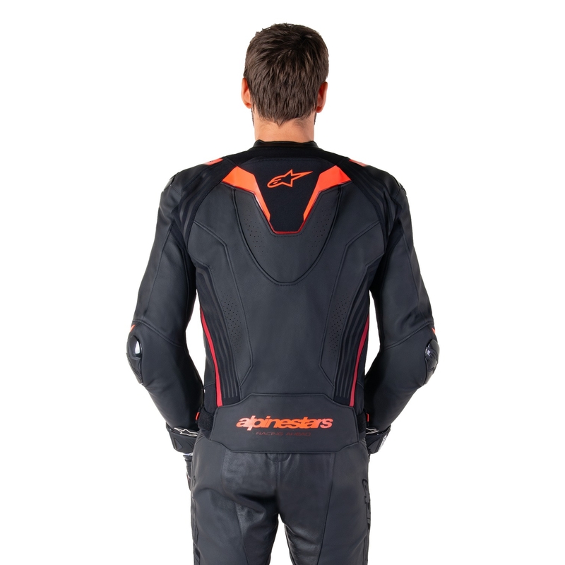 Kožená bunda na motorku Alpinestars Missile 3 Ignition čierno-fluo červeno-tmavo červená