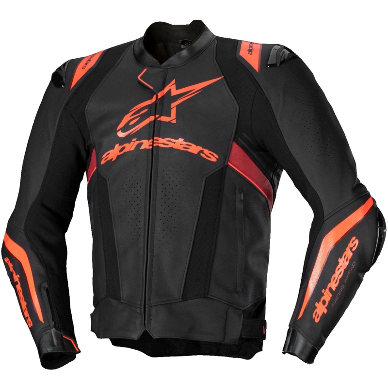 Kožená bunda na motorku Alpinestars Missile 3 Ignition čierno-fluo červeno-tmavo červená