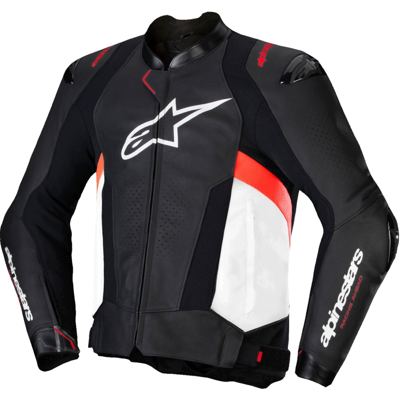 Kožená bunda na motorku Alpinestars Missile 3 čierno-bielo-fluo červená