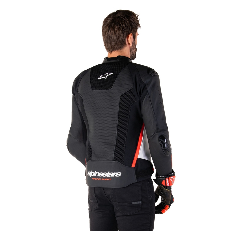 Kožená bunda na motorku Alpinestars Missile 3 Airflow čierno-bielo-fluo červená