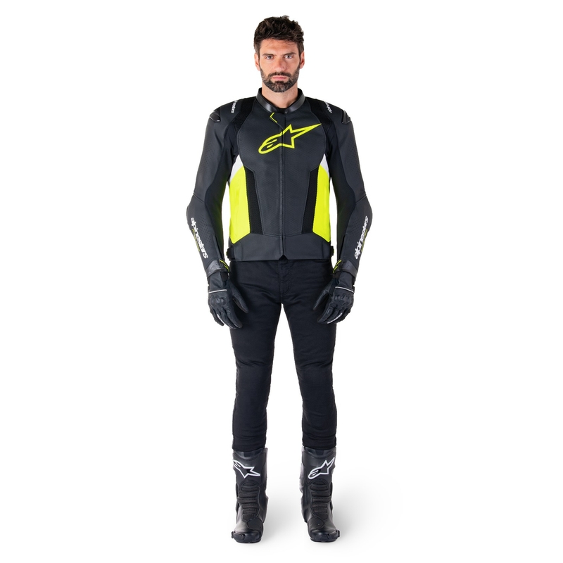 Kožená bunda na motorku Alpinestars Missile 3 Airflow čierno-fluo žlto-biela