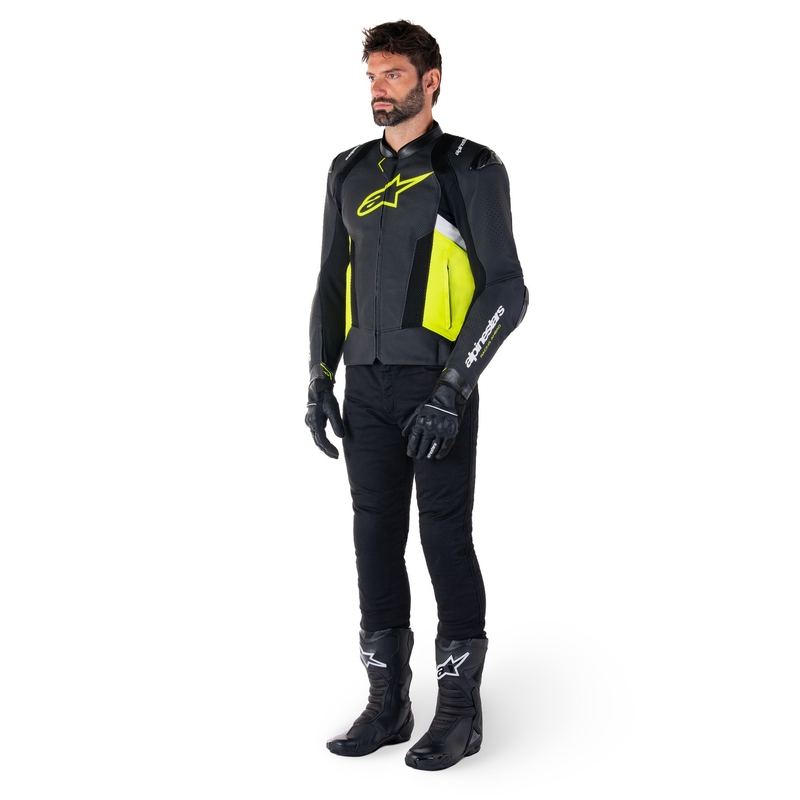 Kožená bunda na motorku Alpinestars Missile 3 Airflow čierno-fluo žlto-biela