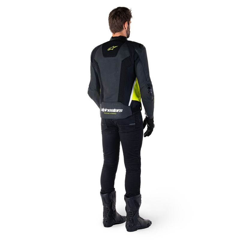 Kožená bunda na motorku Alpinestars Missile 3 Airflow čierno-fluo žlto-biela