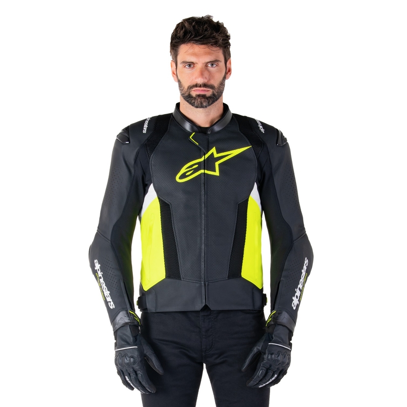 Kožená bunda na motorku Alpinestars Missile 3 Airflow čierno-fluo žlto-biela