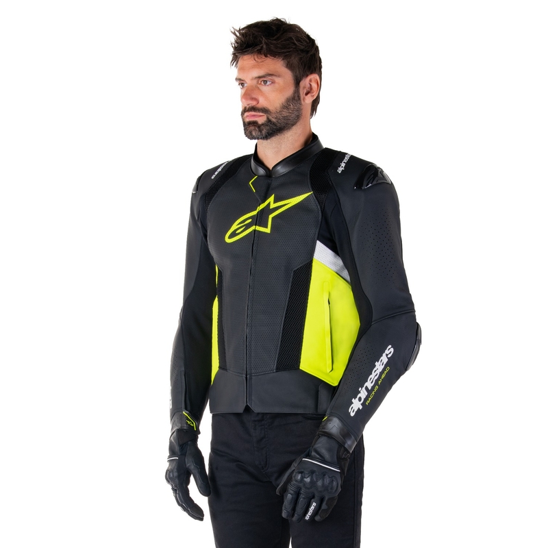 Kožená bunda na motorku Alpinestars Missile 3 Airflow čierno-fluo žlto-biela