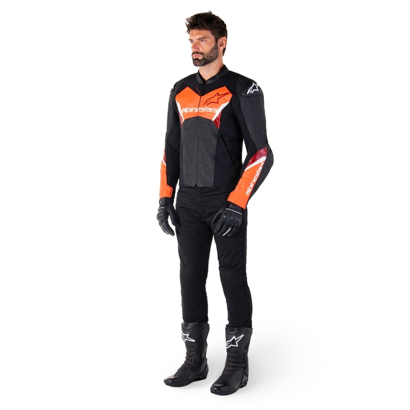 Kožená bunda na motorku Alpinestars Faster 3 čierno-fluo červená