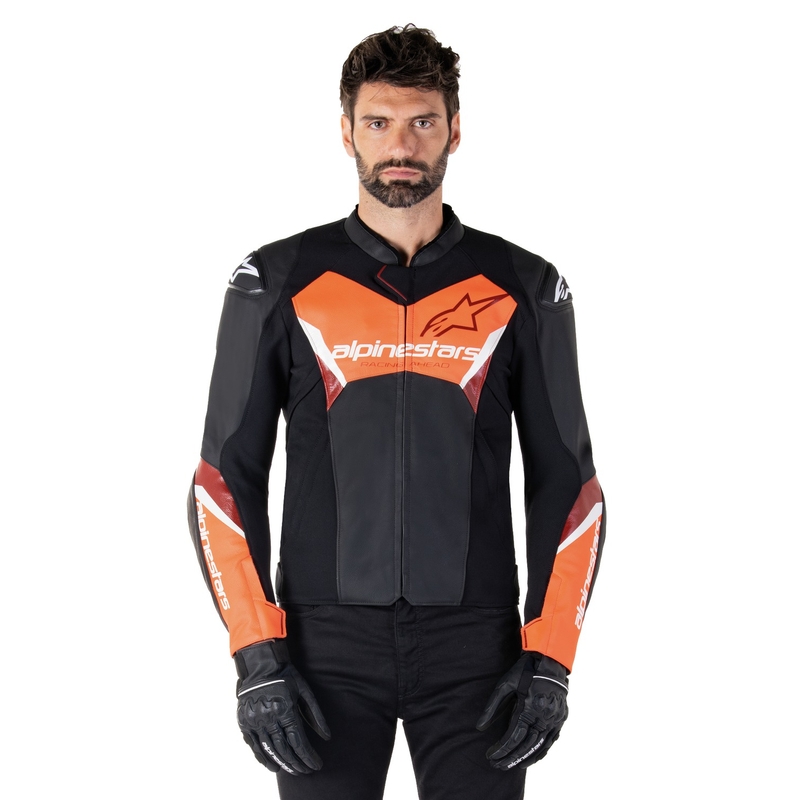 Kožená bunda na motorku Alpinestars Faster 3 čierno-fluo červená