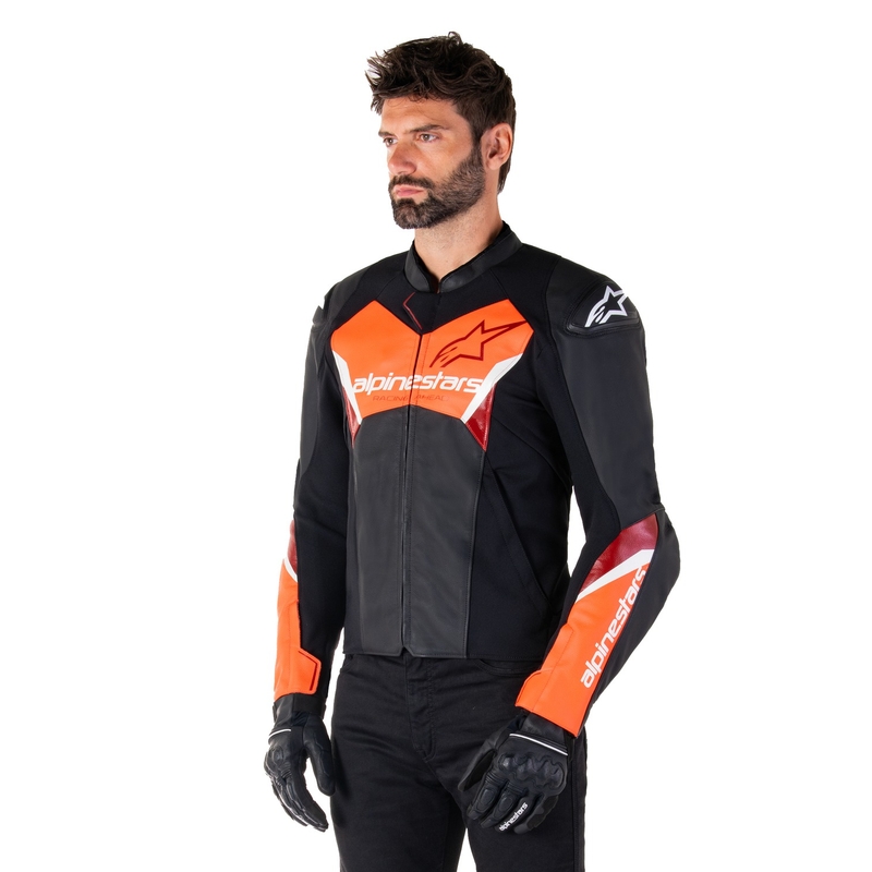Kožená bunda na motorku Alpinestars Faster 3 čierno-fluo červená