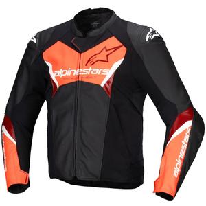 Kožená bunda na motorku Alpinestars Faster 3 čierno-fluo červená