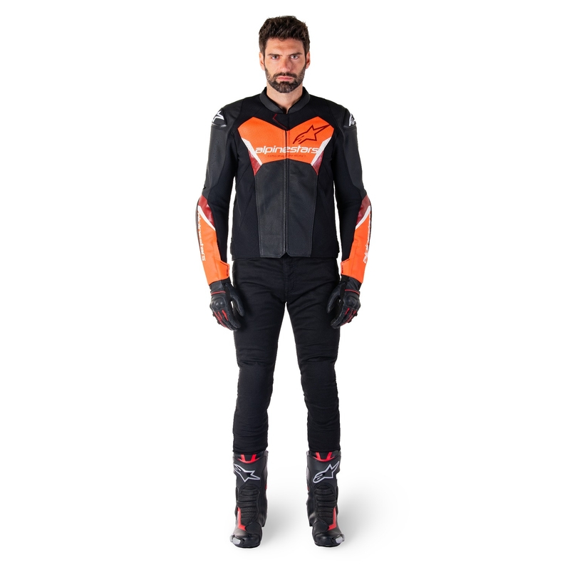 Kožená bunda na motorku Alpinestars Faster 3 Airflow čierno-fluo červená