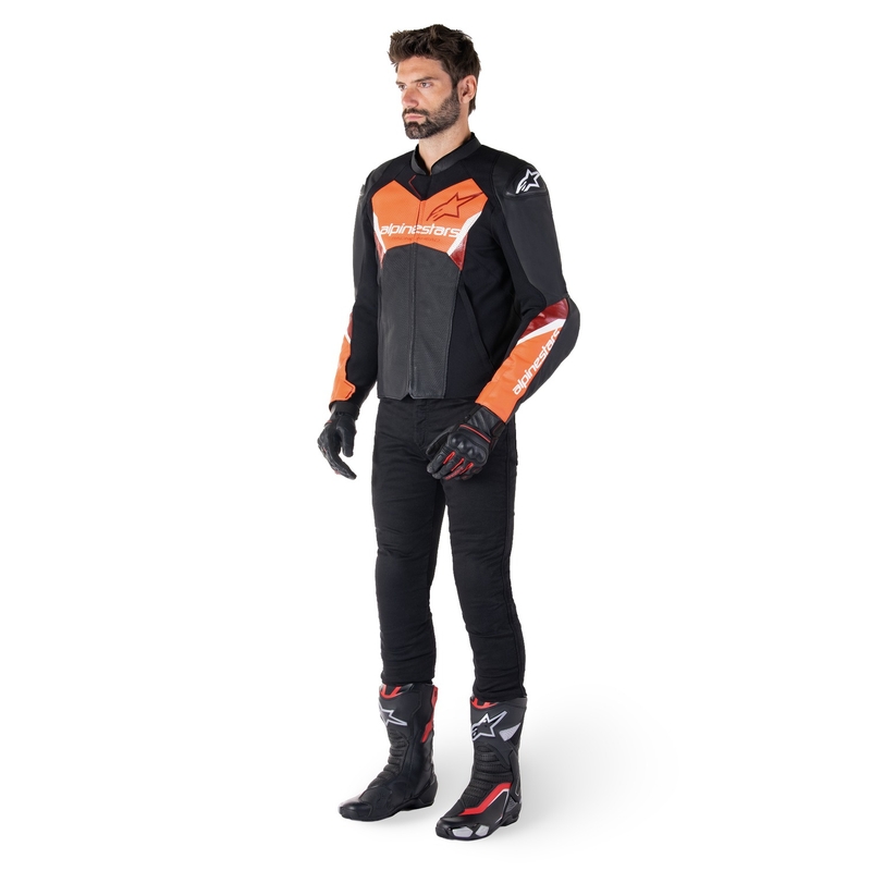 Kožená bunda na motorku Alpinestars Faster 3 Airflow čierno-fluo červená