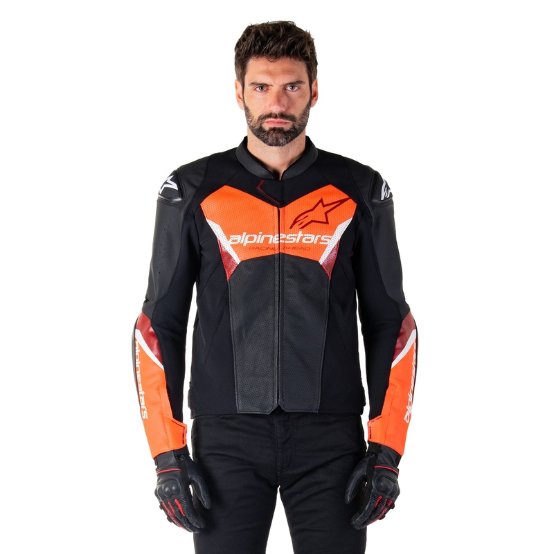 Kožená bunda na motorku Alpinestars Faster 3 Airflow čierno-fluo červená