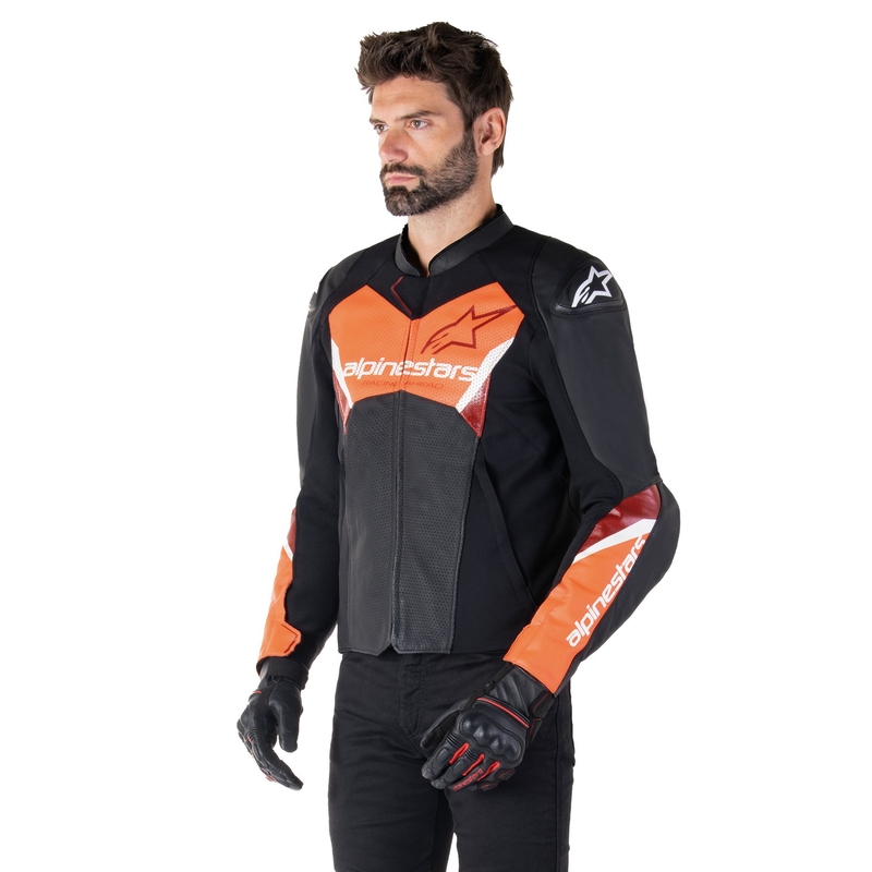 Kožená bunda na motorku Alpinestars Faster 3 Airflow čierno-fluo červená