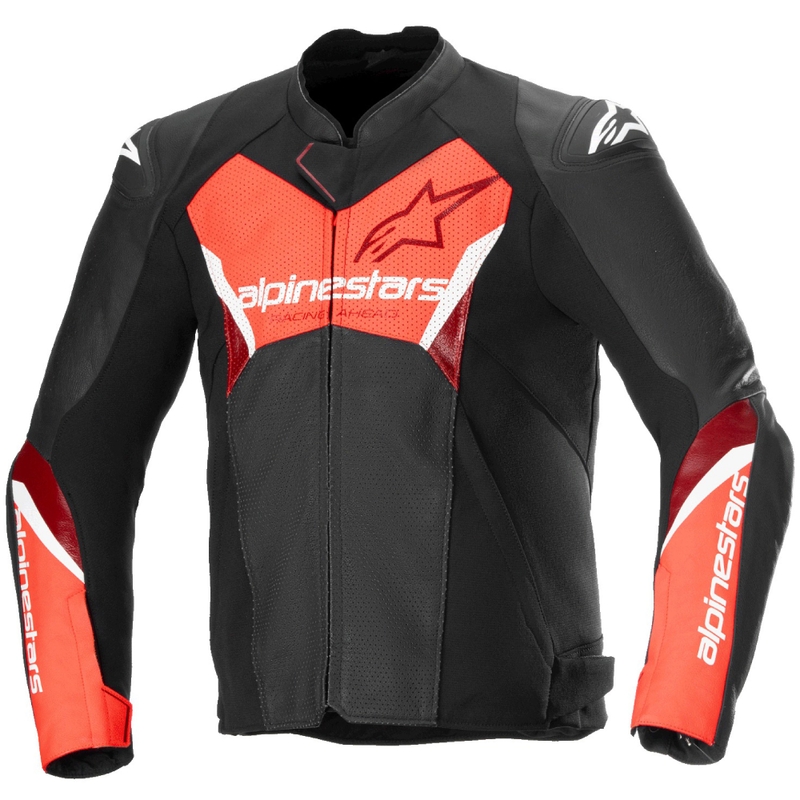 Kožená bunda na motorku Alpinestars Faster 3 Airflow čierno-fluo červená