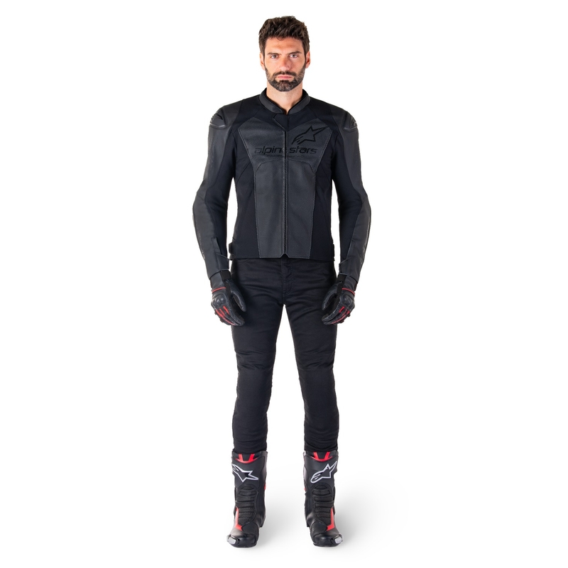 Kožená bunda na motorku Alpinestars Faster 3 Airflow čierno-čierna