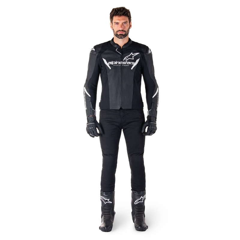 Kožená bunda na motorku Alpinestars Faster 3 Airflow čierno-biela