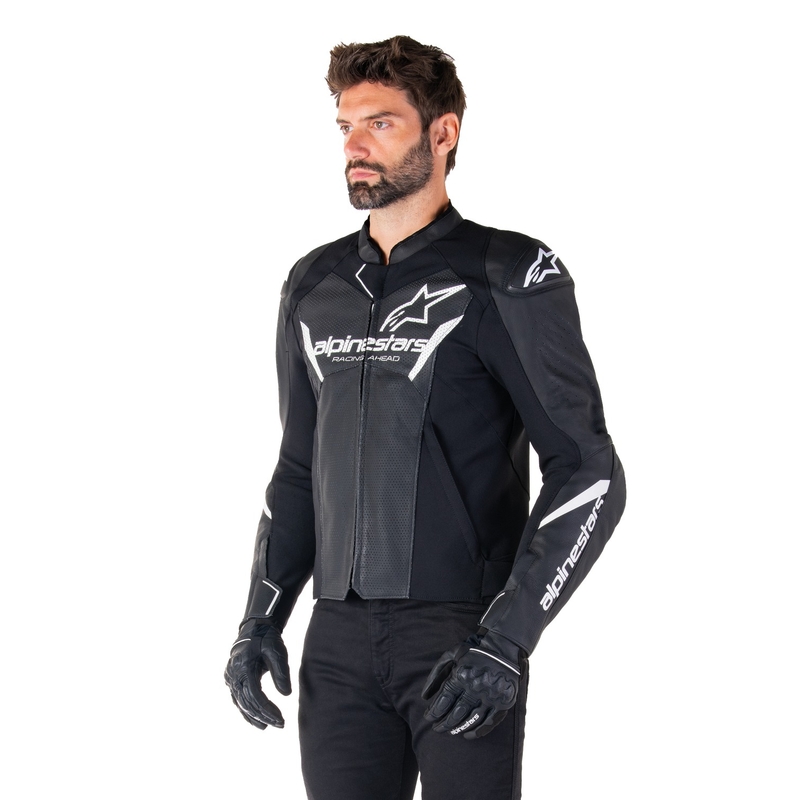 Kožená bunda na motorku Alpinestars Faster 3 Airflow čierno-biela