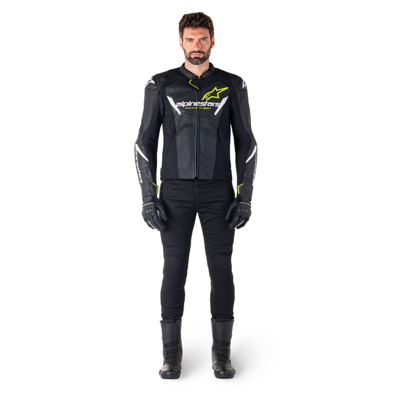 Kožená bunda na motorku Alpinestars Faster 3 Airflow čierno-bielo-fluo žltá