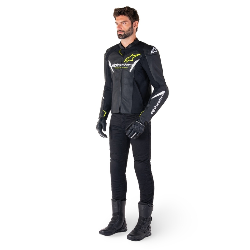 Kožená bunda na motorku Alpinestars Faster 3 Airflow čierno-bielo-fluo žltá