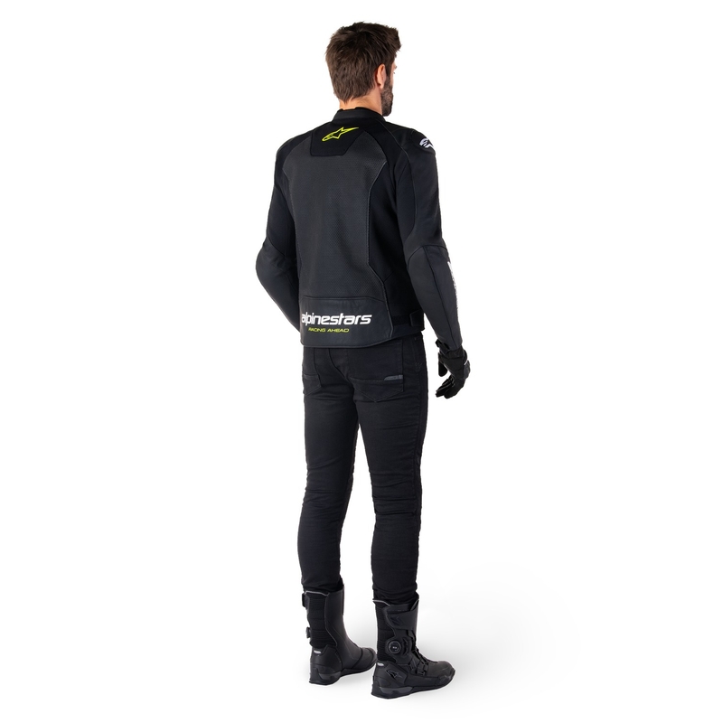 Kožená bunda na motorku Alpinestars Faster 3 Airflow čierno-bielo-fluo žltá