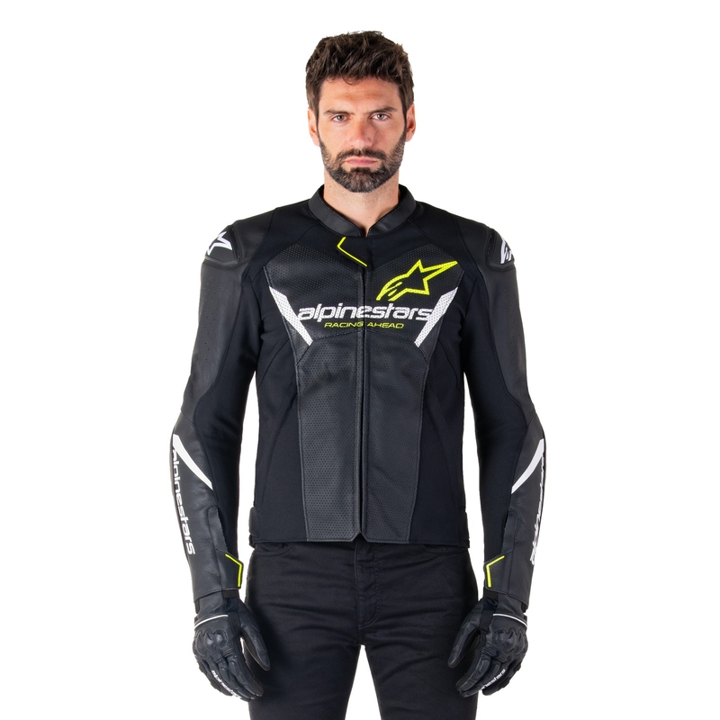 Kožená bunda na motorku Alpinestars Faster 3 Airflow čierno-bielo-fluo žltá