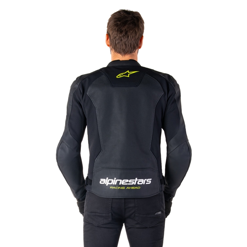 Kožená bunda na motorku Alpinestars Faster 3 Airflow čierno-bielo-fluo žltá