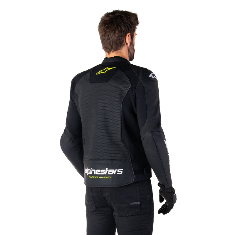 Kožená bunda na motorku Alpinestars Faster 3 Airflow čierno-bielo-fluo žltá
