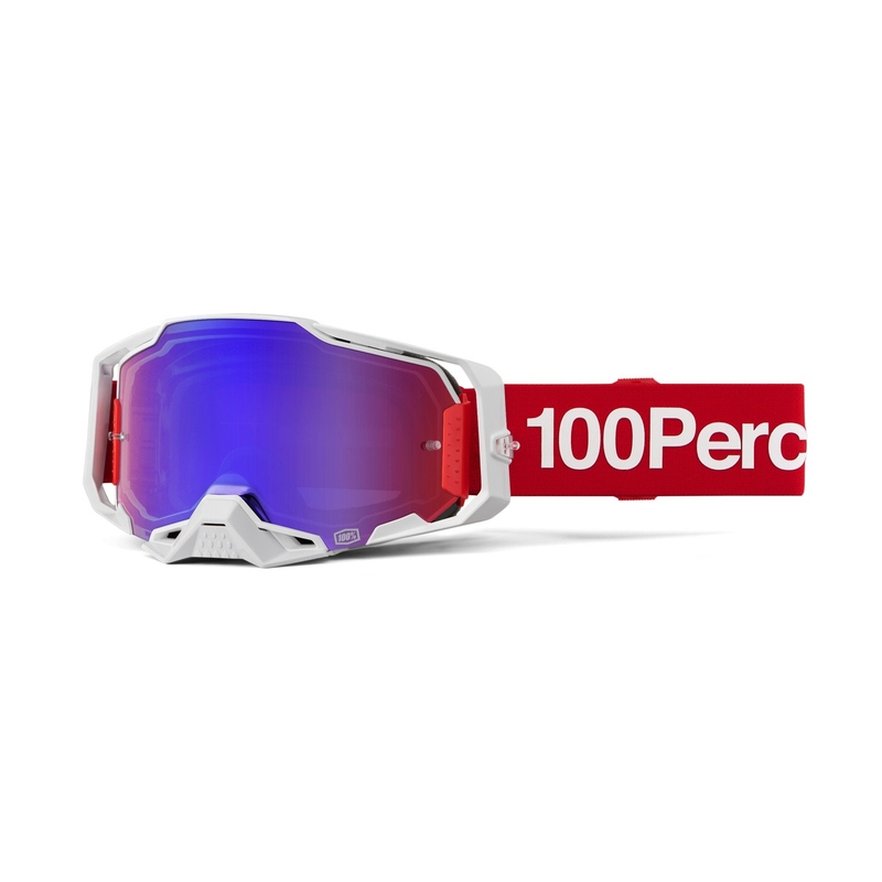 Motokrosové okuliare 100% ARMEGA Corbin červené s modrým plexisklom
