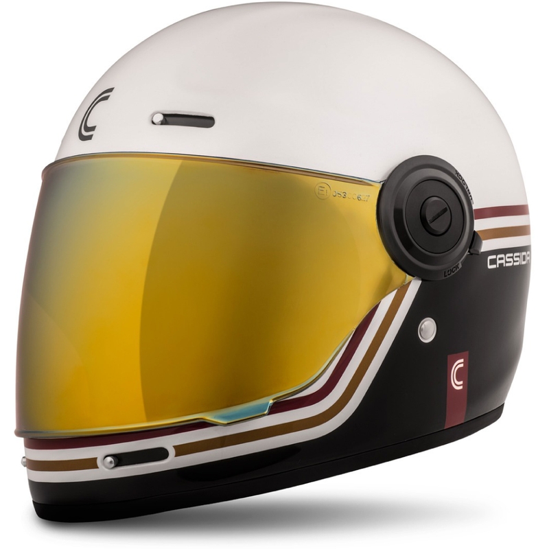Integrálna prilba na motocykel Cassida Fibre Super Hooligan Carat bielo-čierno-červeno-zlatá výpredaj