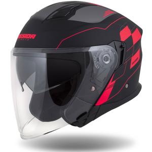 Otvorená prilba na motocykel Cassida Jet Tech Roxor čierno-šedo-fluorescenčno červená matná