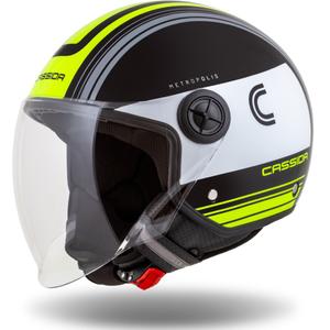 Otvorená prilba na motocykel Cassida Handy Metropolis čierno-bielo-fluorescenčno žlto-šedá