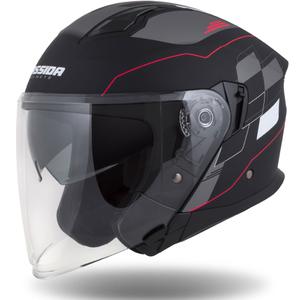 Otvorená prilba na motocykel Cassida Jet Tech Roxor čierno-červeno-šedá