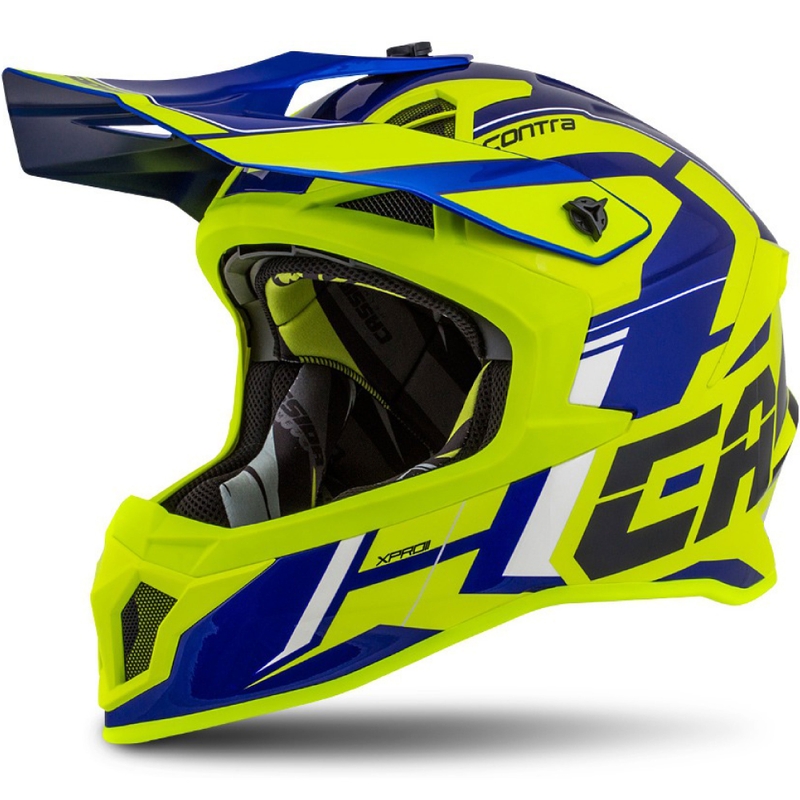 Motokrosová prilba Cassida Cross Pro II Contra fluorescenčno žlto-modro-biela