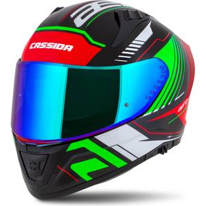 Integrálna helma na motorku Cassida Aero Drome čierno-červeno-zeleno-biela