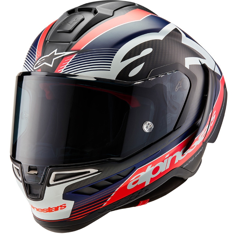 Integrálna prilba na motorku Alpinestars Supertech R-10 Team carbon fluo červeno-modro-biela matná