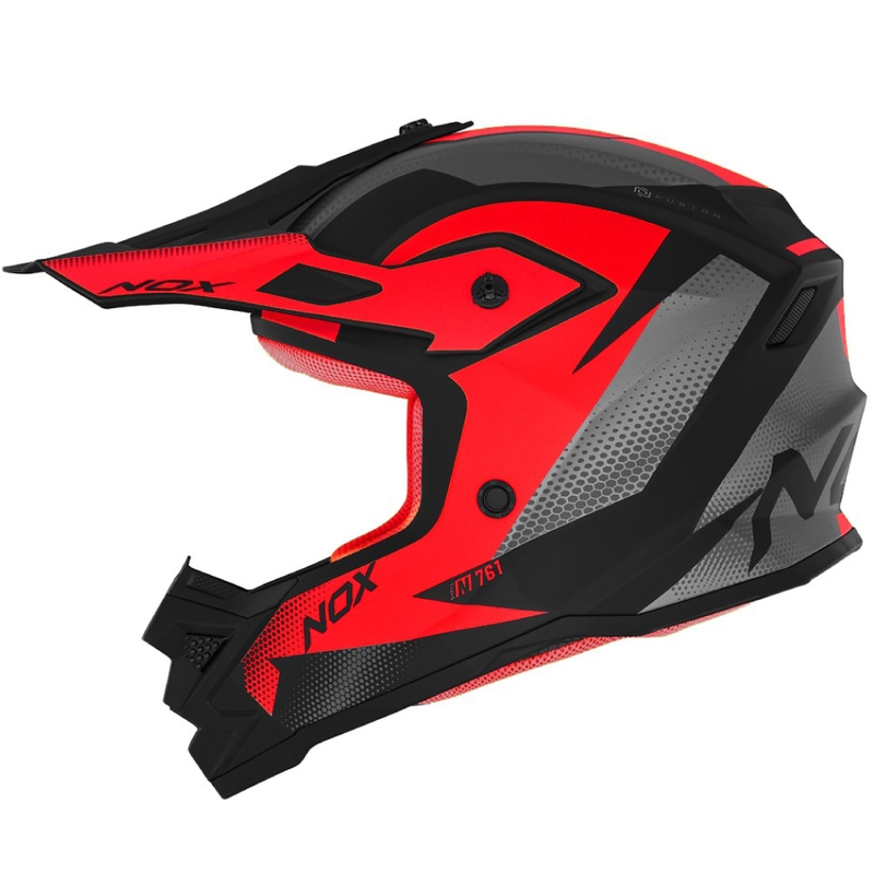 Detská motokrosová prilba NOX N761 MX fluo červeno-čierno-šedá