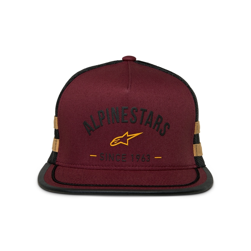 Šiltovka Alpinestars Backline Trucker tehlovo červeno-čierno-zlatá