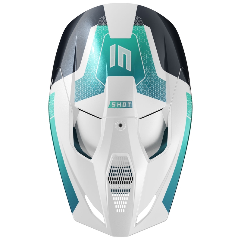 Motokrosová prilba Shot Race Phaser perleťová čierno-tyrkysovo-biela