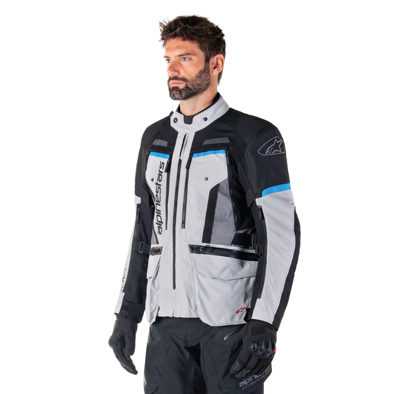 Bunda na motorku Alpinestars Bogota PRO Drystar šedo-čierno-modrá