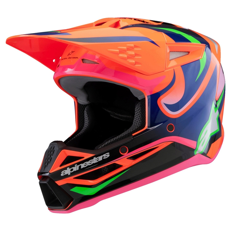 Detská motokrosová prilba Alpinestars S-M3 HAIDEN DEEGAN fluorescenčno oranžovo-fialovo-ružovo-zelená