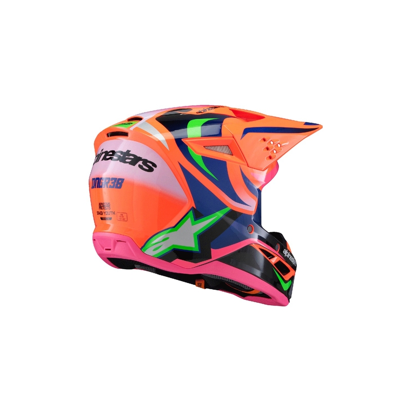 Detská motokrosová prilba Alpinestars S-M3 HAIDEN DEEGAN fluorescenčno oranžovo-fialovo-ružovo-zelená