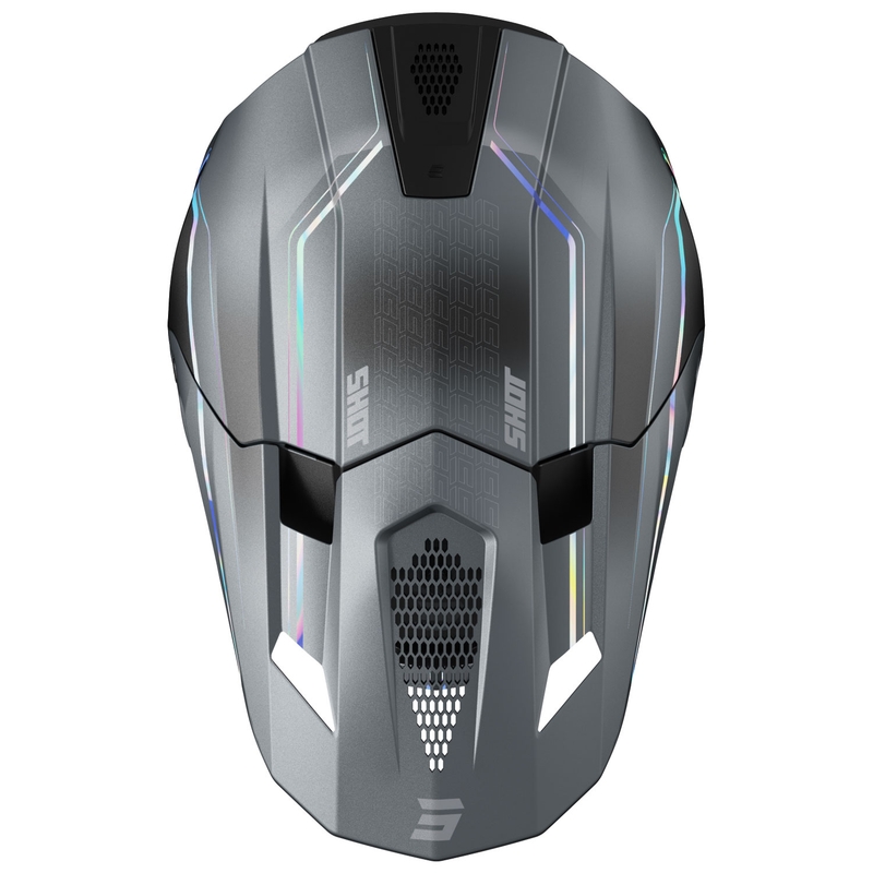 Motokrosová prilba Shot Lite Challenger perleťovo sivá holografická