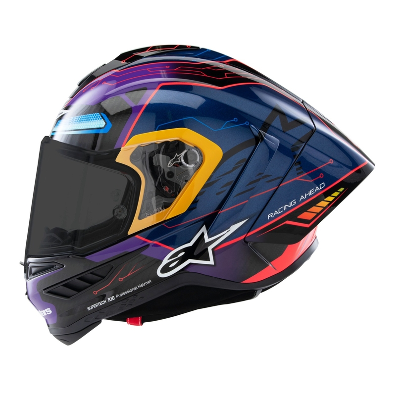 Integrálna prilba na motorku Alpinestars Supertech R-10 limitovaná edícia Martinator Jorge Martin modro-fialovo-červeno-žltá
